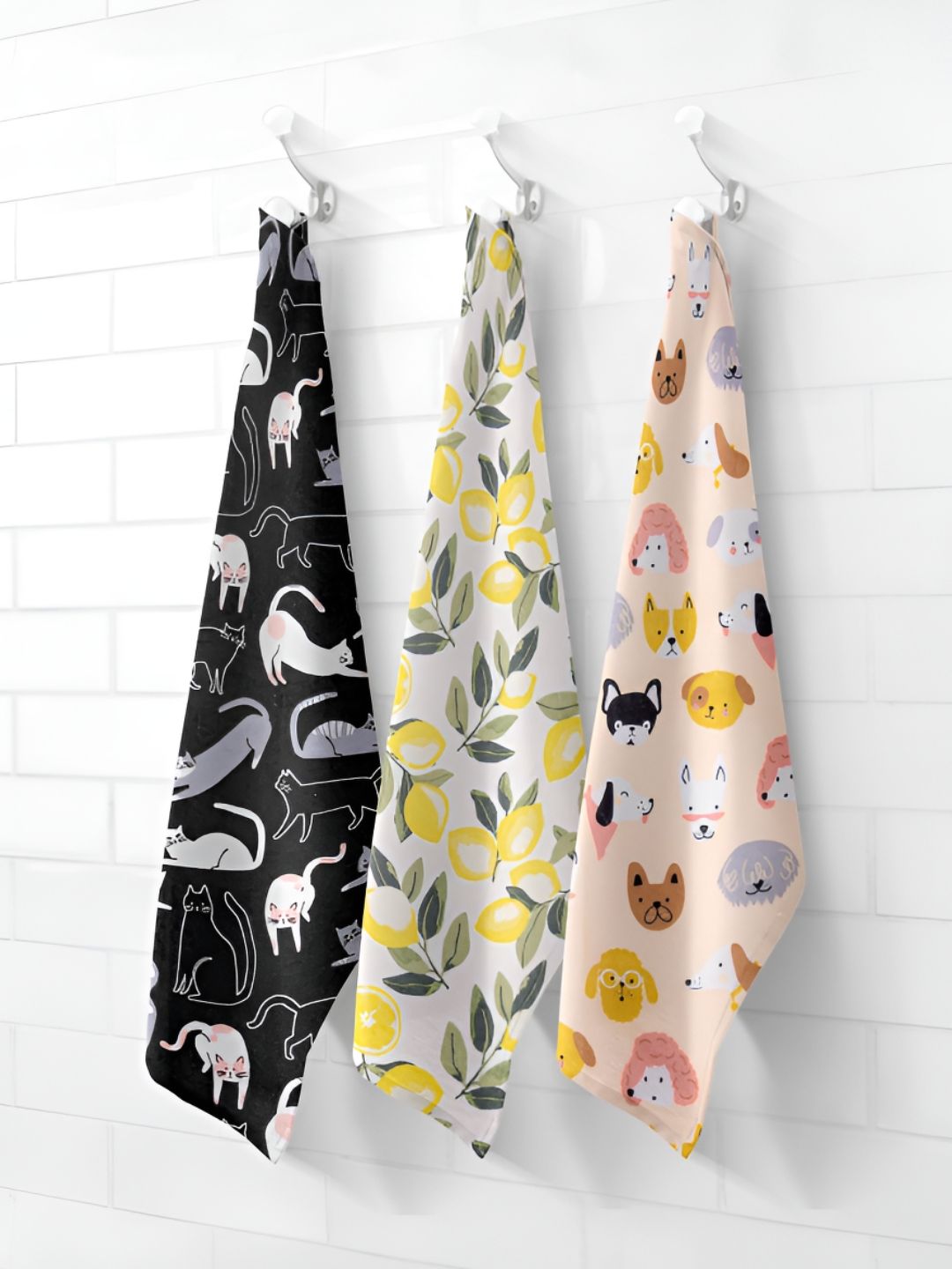 Anko White & Black 3Pcs Printed Cotton 210 GSM Dish Towels