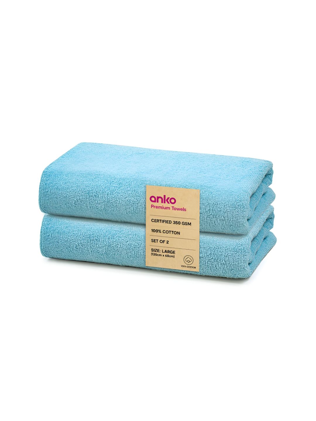 Anko Blue 2 Pieces Cotton 350 GSM Bath Towels