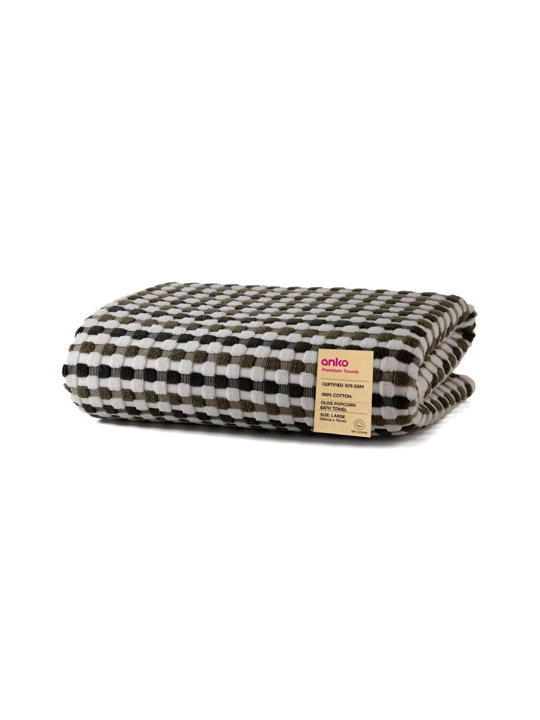 Anko Olive Green & Purple Checked Printed Cotton 520 GSM Bath Towel