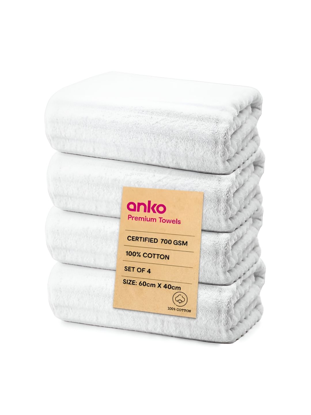 Anko White 4 Pcs Cotton 670 GSM Bath Towel