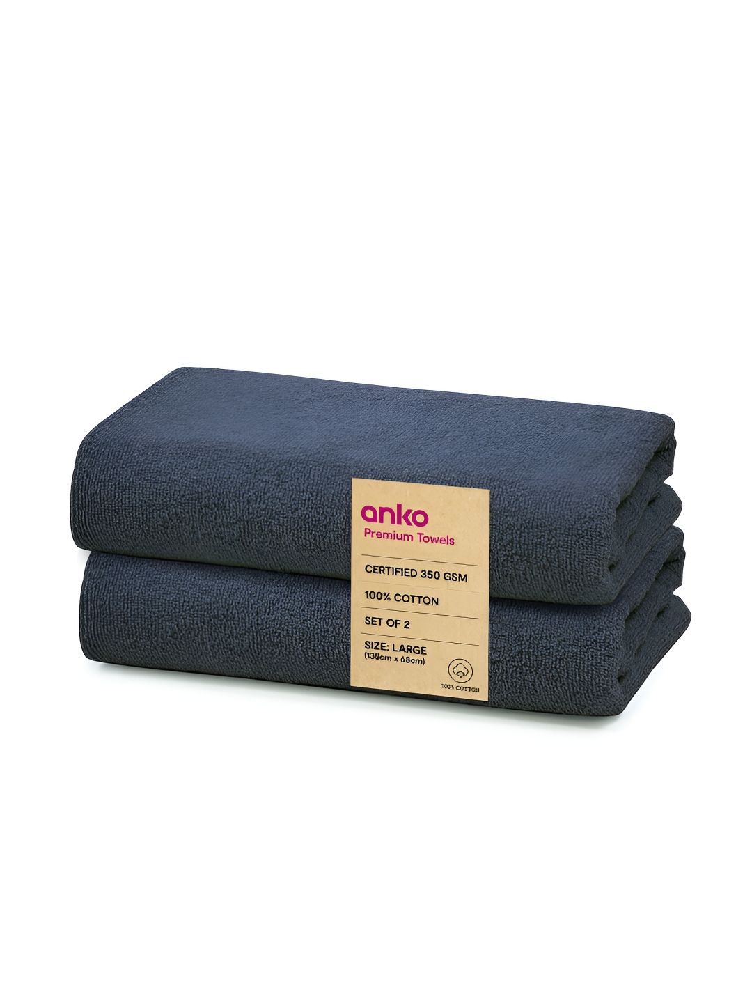 Anko Blue 2Pcs Cotton 350 GSM Bath Towels
