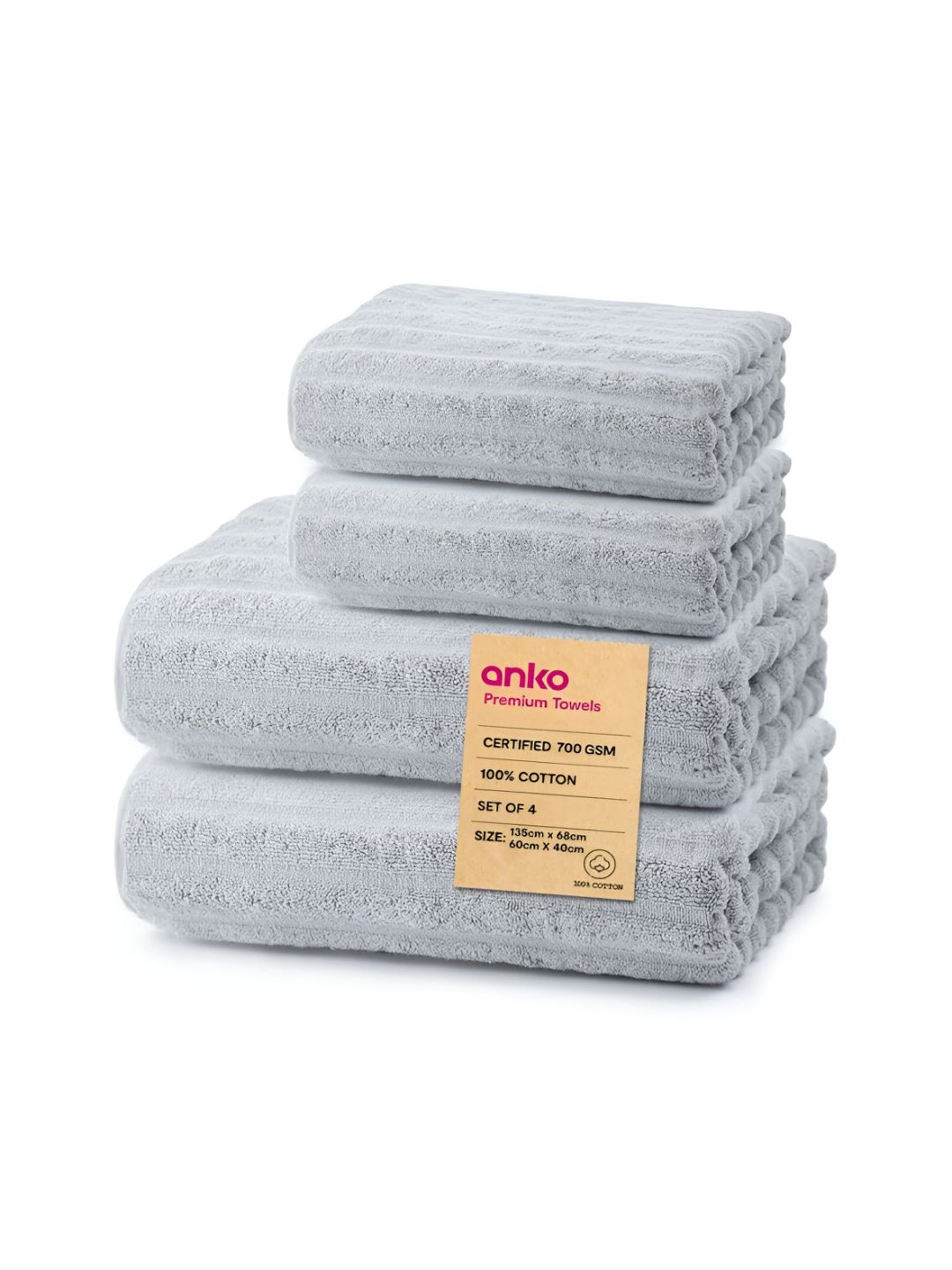 Anko 4-Pcs Grey Pure Cotton 700 GSM Towel