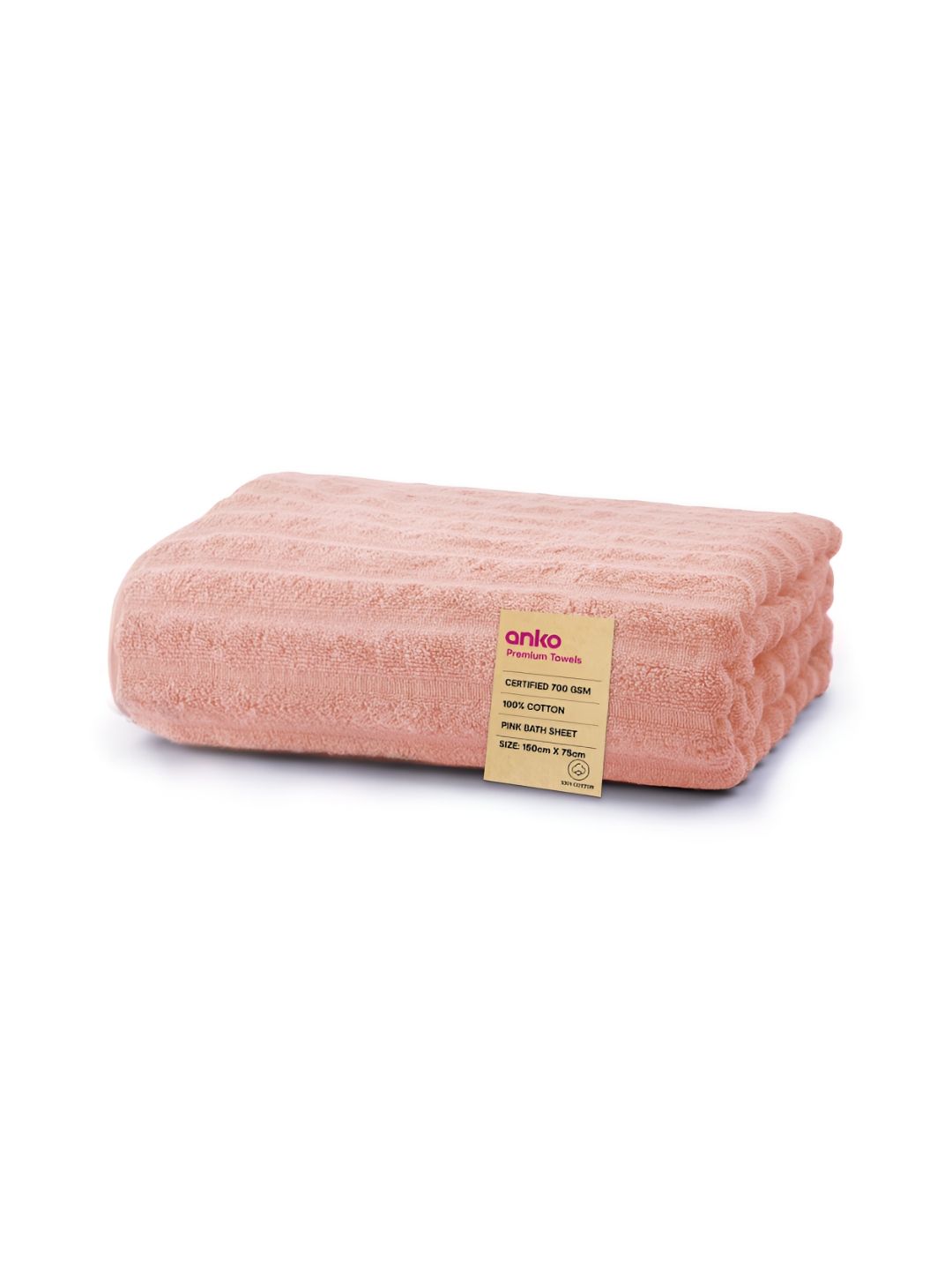 Anko Pink Striped Cotton 670 GSM Bath Towel