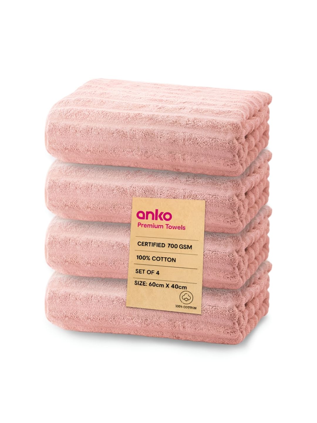 Anko Pink 4 Pieces Cotton 700 GSM Bath Towel