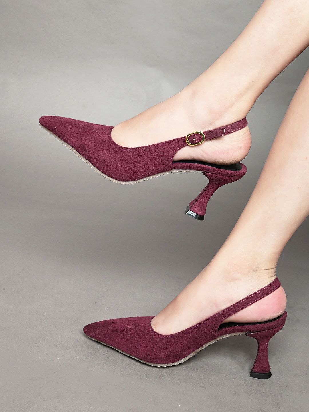 DressBerry Maroon Pointed Toe Slim Heeled Mules