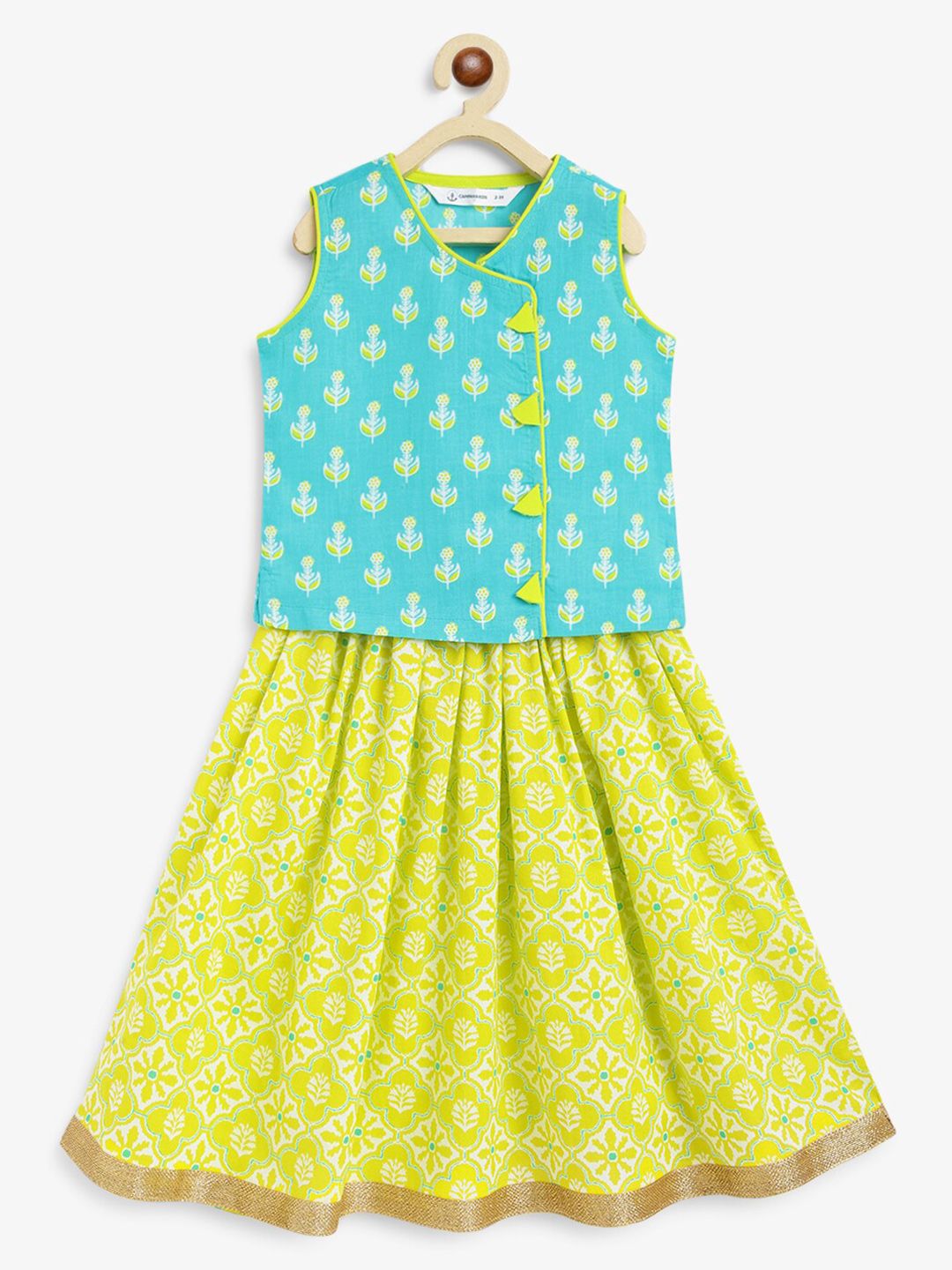 Campana Girls Floral Printed Cotton Ready to Wear Lehenga & Blouse
