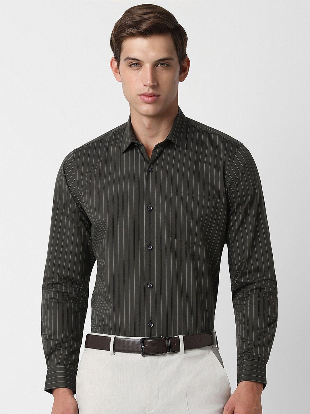 Peter England Vertical Striped Formal Shirt