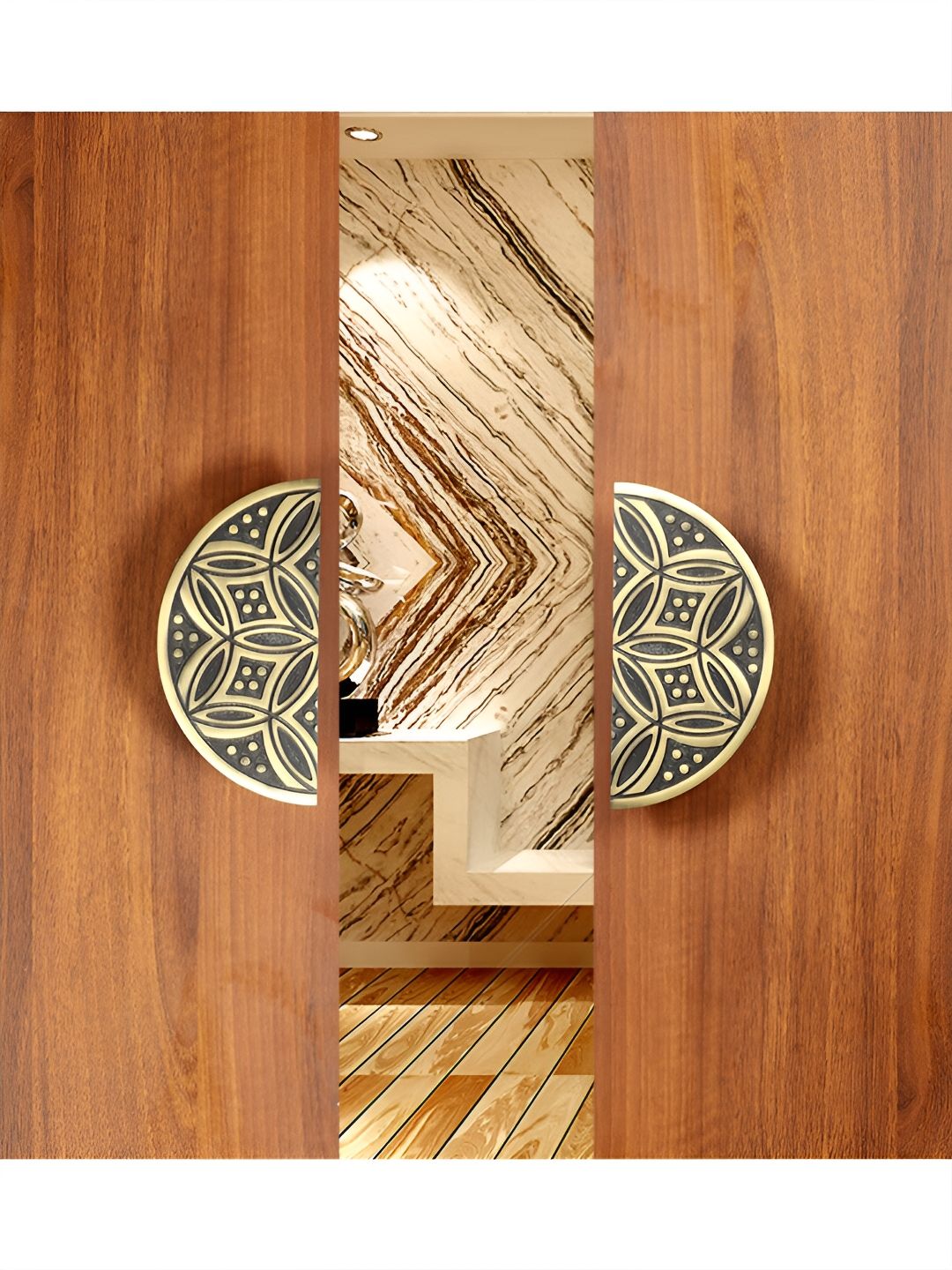 Two Moustaches 2-Pcs Beige & Brown Geometric Designed Brass Door Handle