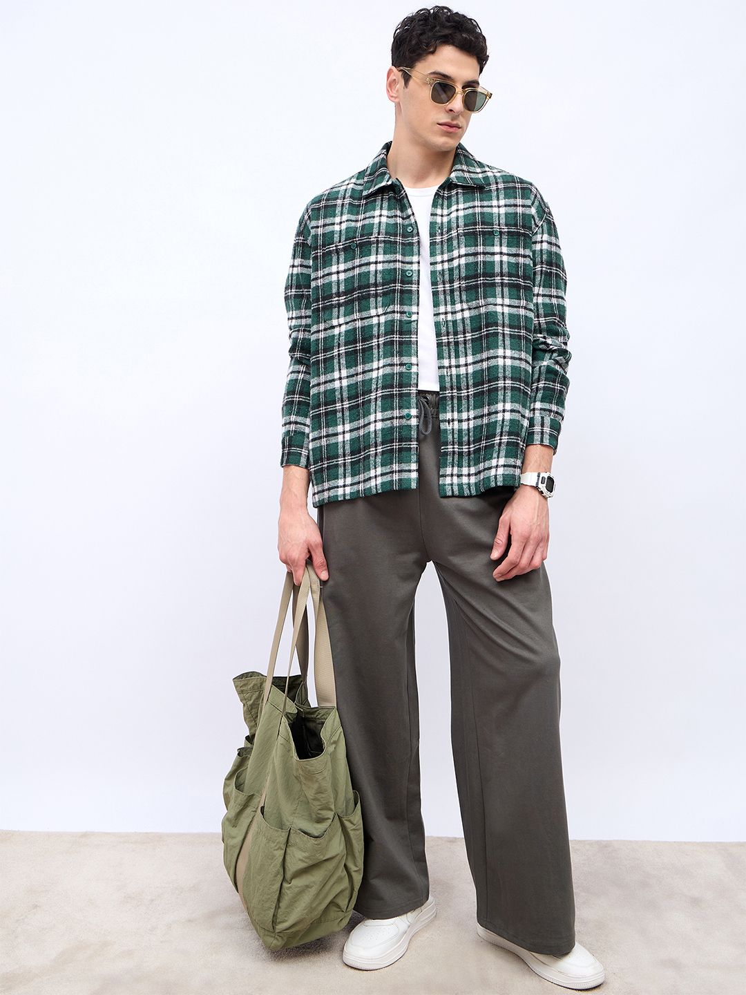 Styli Men Wide Leg Mid-Rise Pure Cotton Terry Track Pants