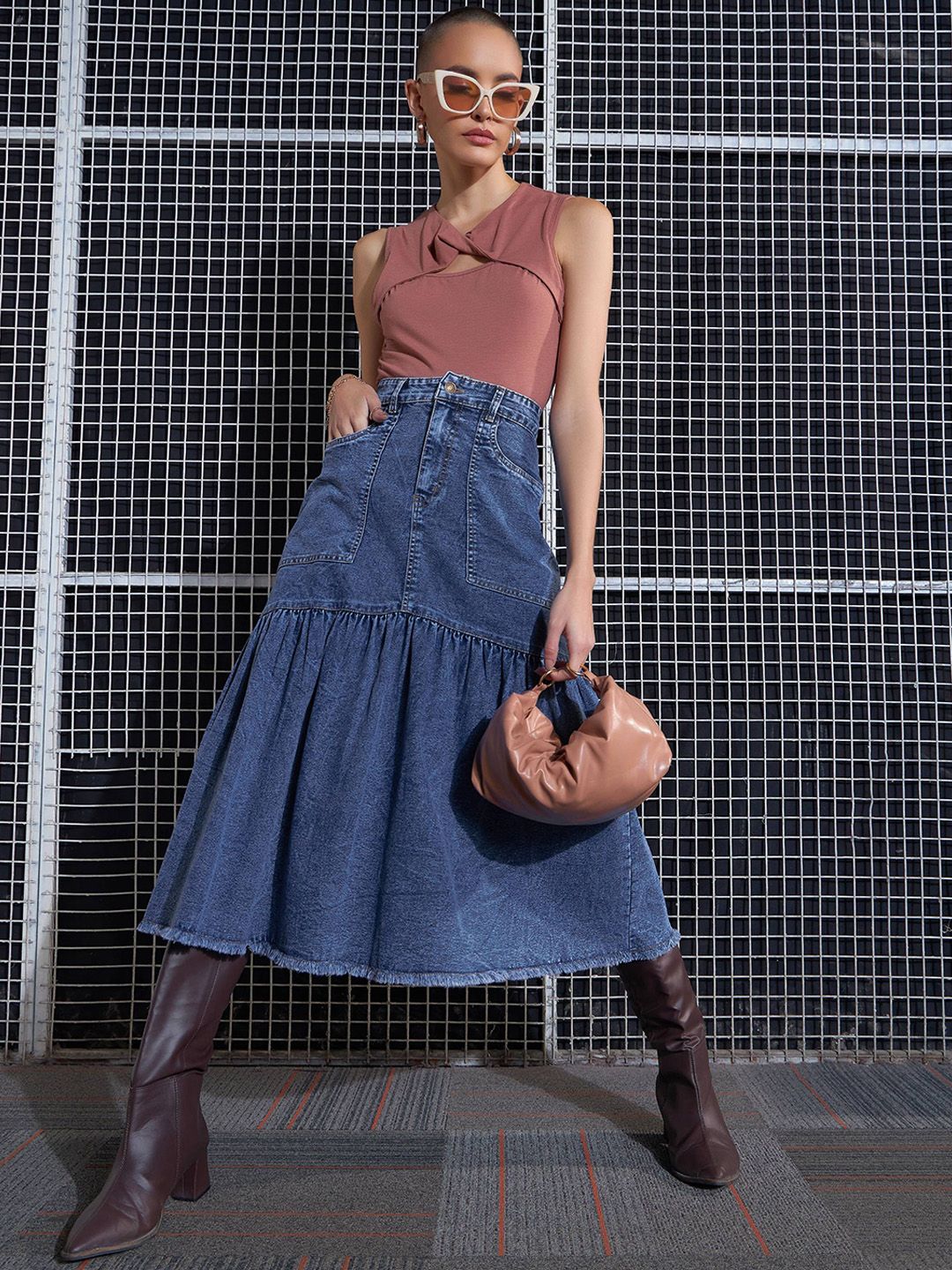 Buy SASSAFRAS Denim Midi Flared Skirt - Skirts for Women 28513670