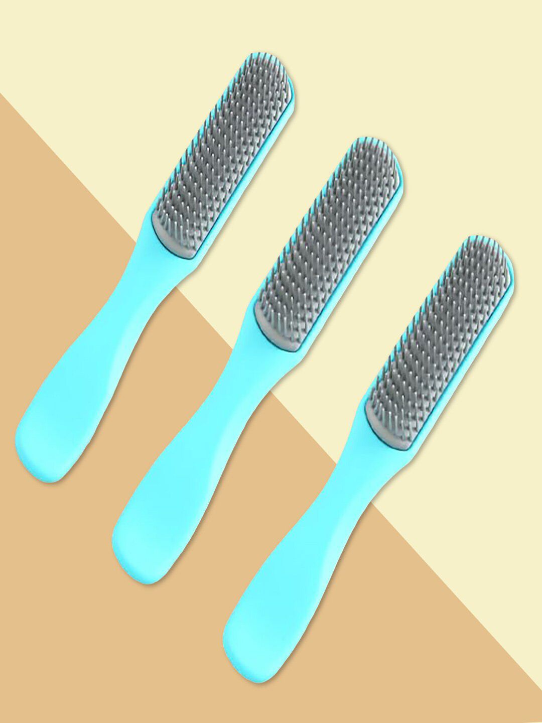 Kuber Industries Set Of 3 Flexible Bristles Paddle Hair Brush - Blue