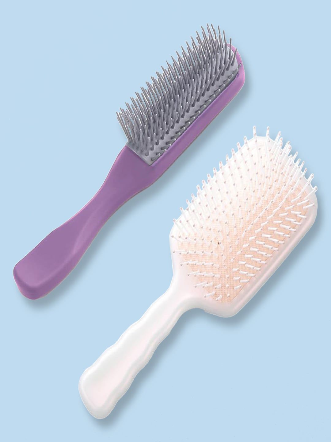 Kuber Industries Set Flexible Bristles Brush & Paddle Hair Brush - Purple & Off White