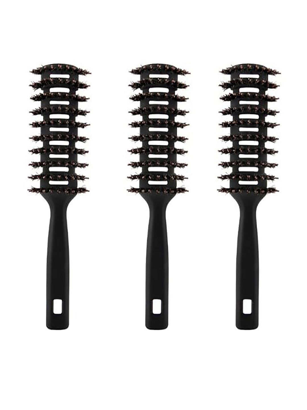Kuber Industries Set of 3 Flexible Bristles Vent Hair Brush for Quick Drying - Black