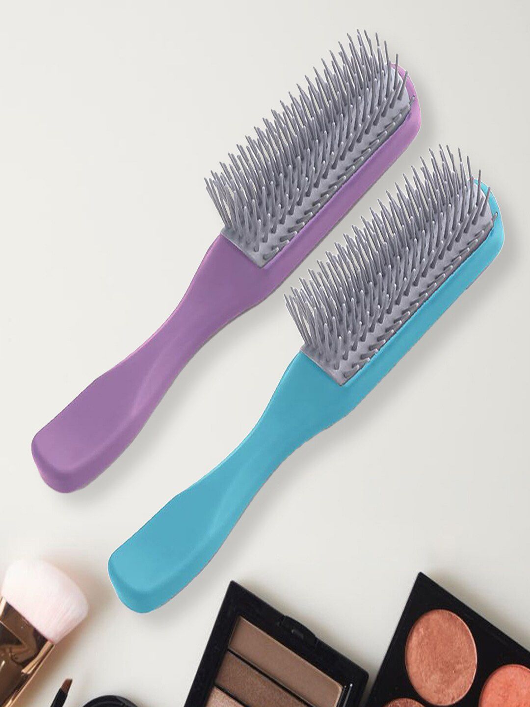 Kuber Industries Set of 2 Flexible Bristles Paddle Hair Brush - Purple & Blue