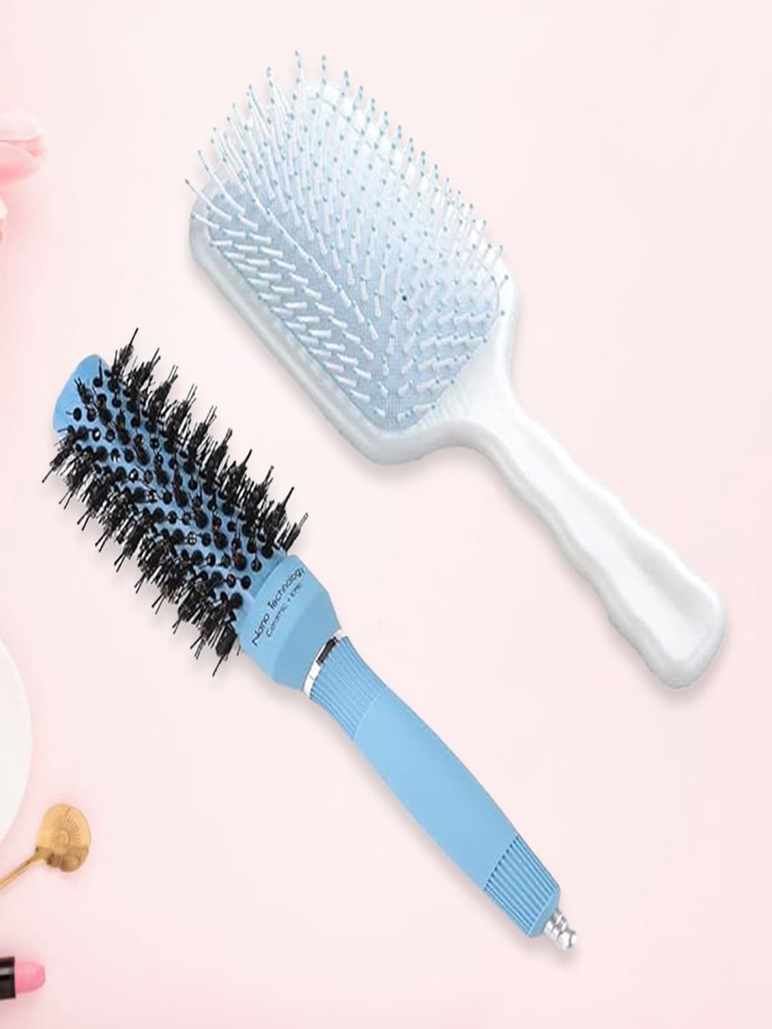 Kuber Industries Flexible Bristles Paddle & Round Hair Brush