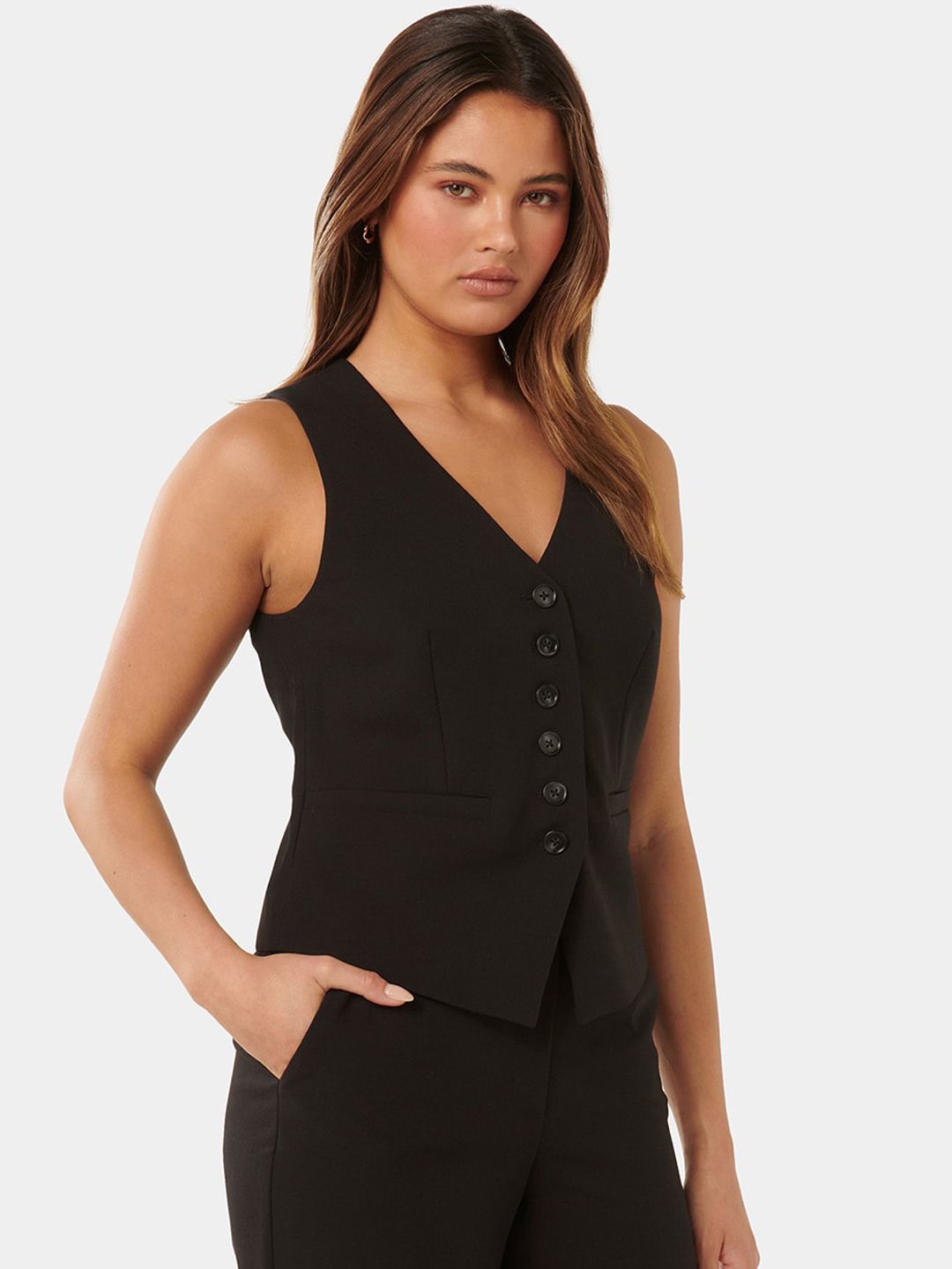 Buy Forever New V-Neck Sleeveless Linen Waistcoat - Waistcoat for