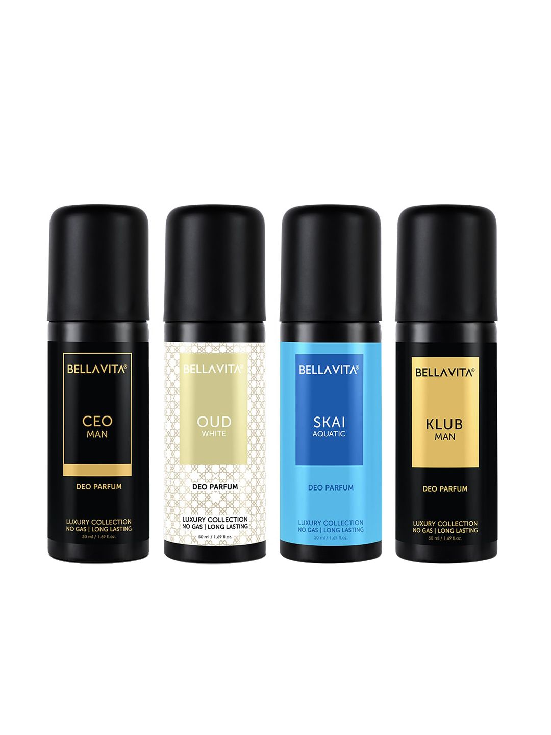 4Pcs Deodorants Bella Vita Organic Set Of 4 Deodorant - CEO Man+Oudh White+SKAI Aquatic+Klub Man