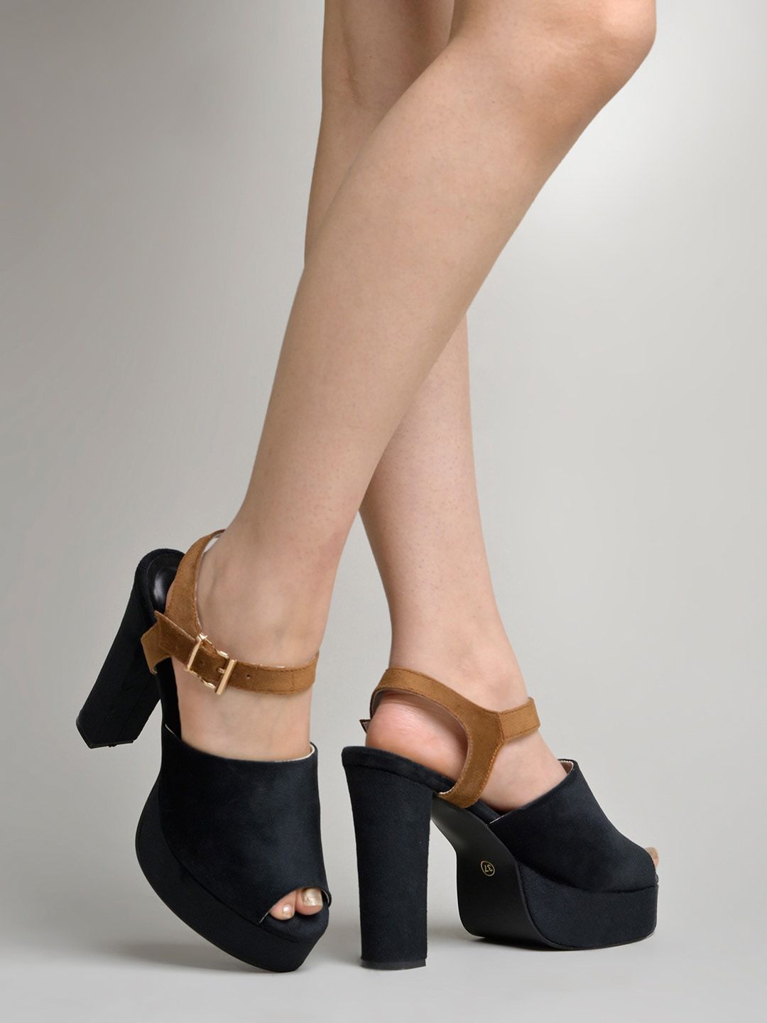 Shoetopia Open Toe Suede Platform Heels