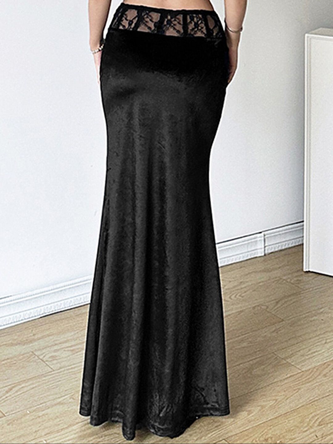 スカート lace velour maxi skirt Black Velvet And Lace Maxi Skirt