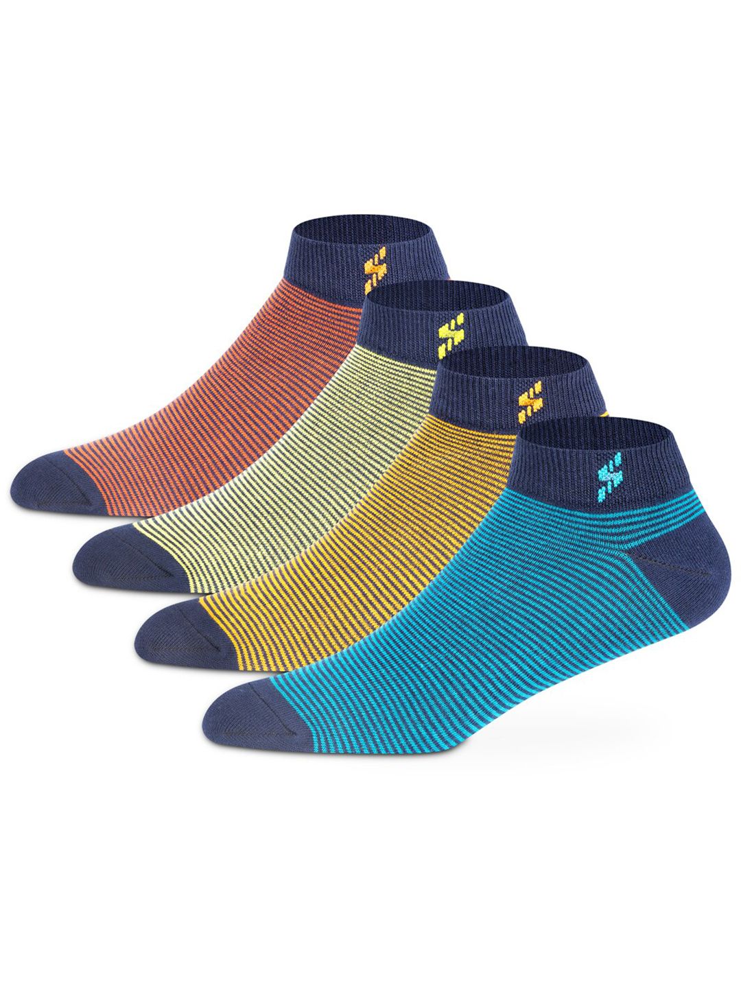 Supersox Men Pack Of 4 Striped Ankle-Length Moisture-Absorbent Pure Cotton Socks