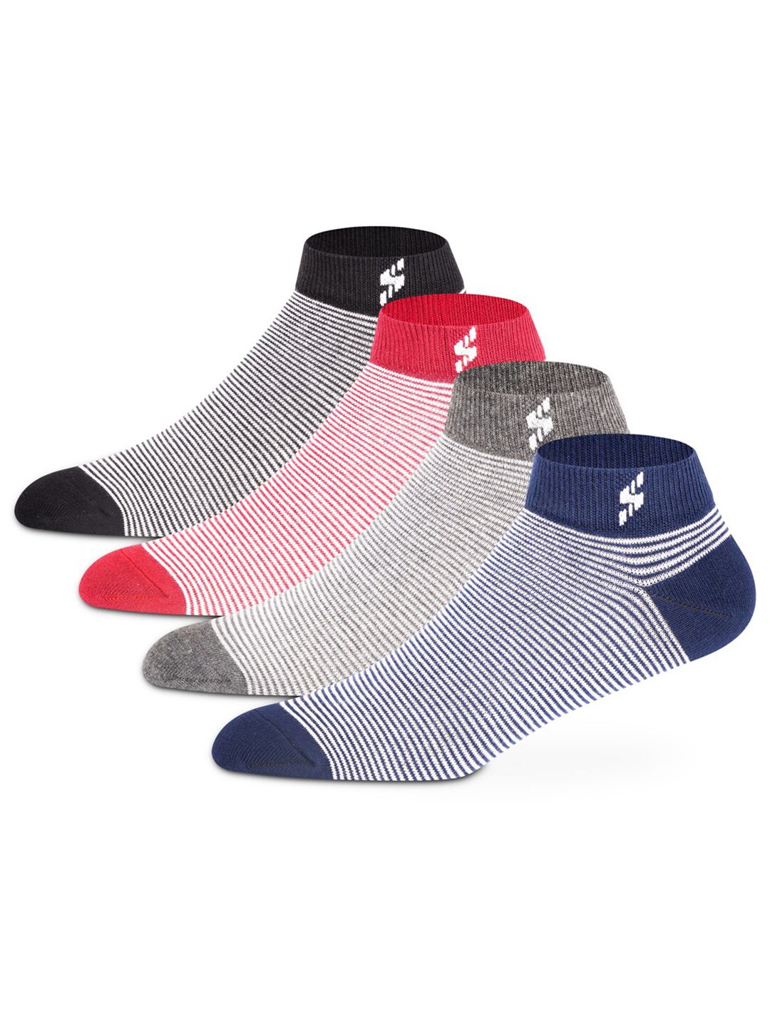 Supersox Men Pack Of 4 Striped Moisture-Absorbent Pure Cotton Ankle-Length Socks