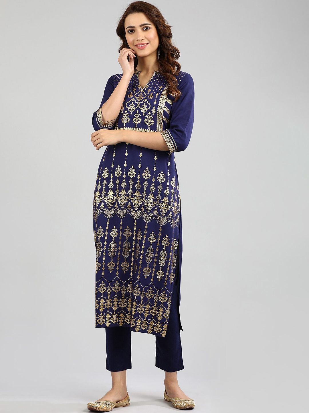 AURELIA AURELIA Ethnic Motifs Printed Mandarin Collar Kurta