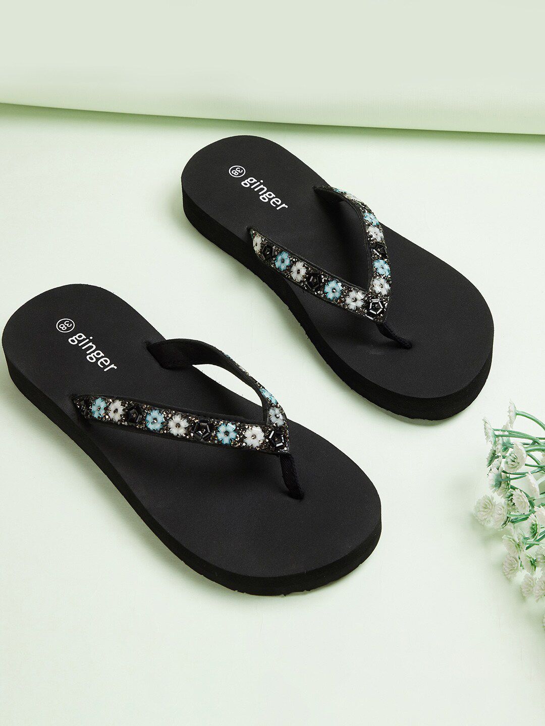 Ginger by Lifestyle Women Embellished Rubber Thong Flip-Flops