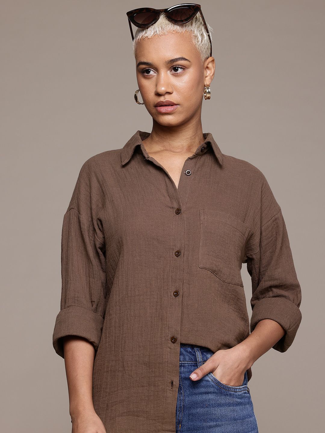 Roadster The Roadster Lifestyle Co. Textured Longline Cotton Shirt
