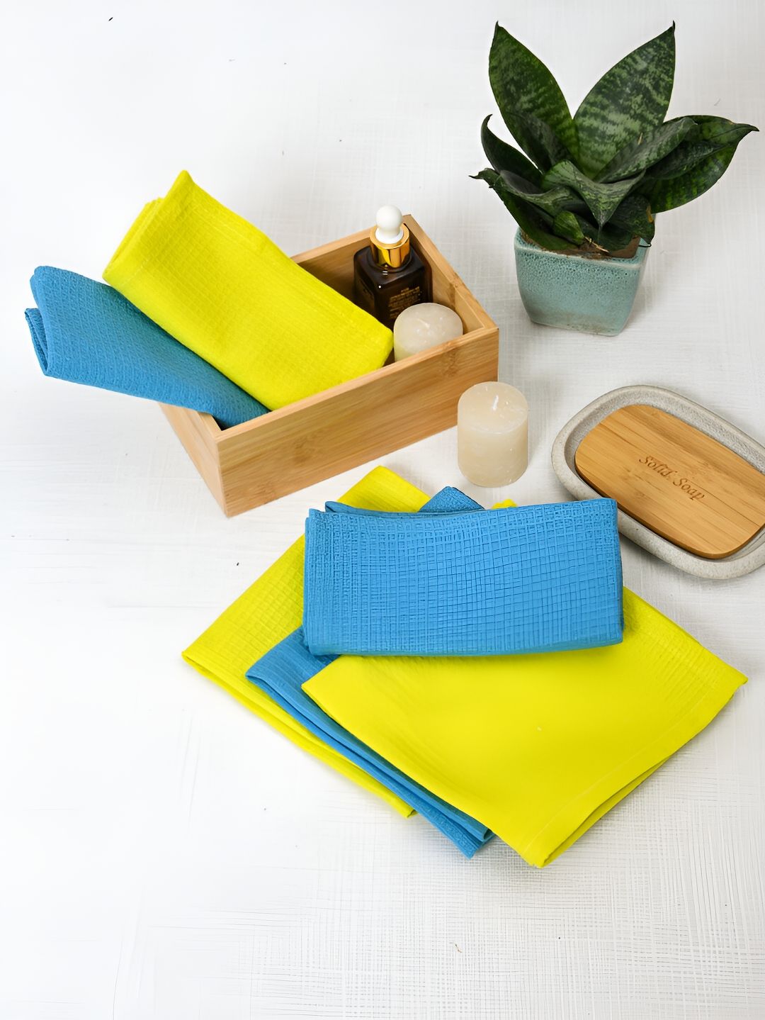 Ratan Cart 6-Pcs Yellow & Blue 170 GSM Face Towels