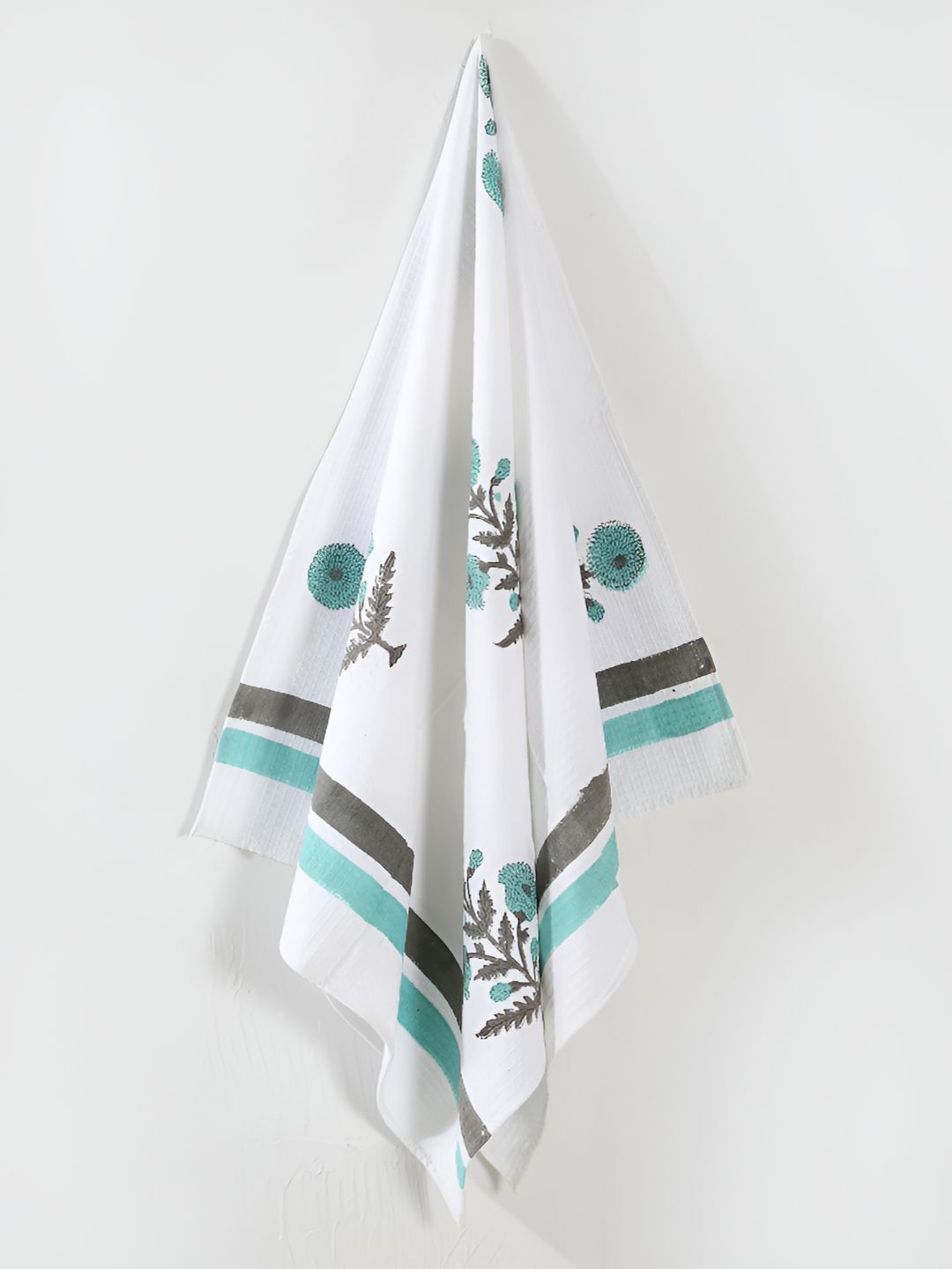 HANDICRAFT PALACE White & Green Printed Cotton 250 GSM Bath Towel