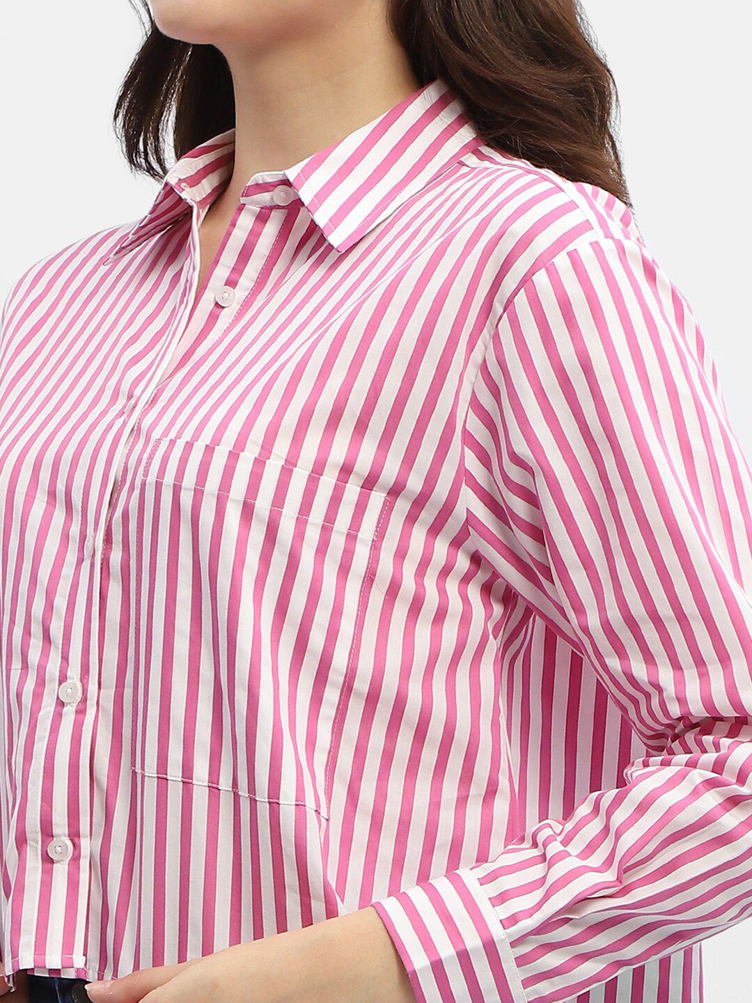 Buy Madame Vertical Striped Pure Cotton Crop Casual Shirt - Shirts