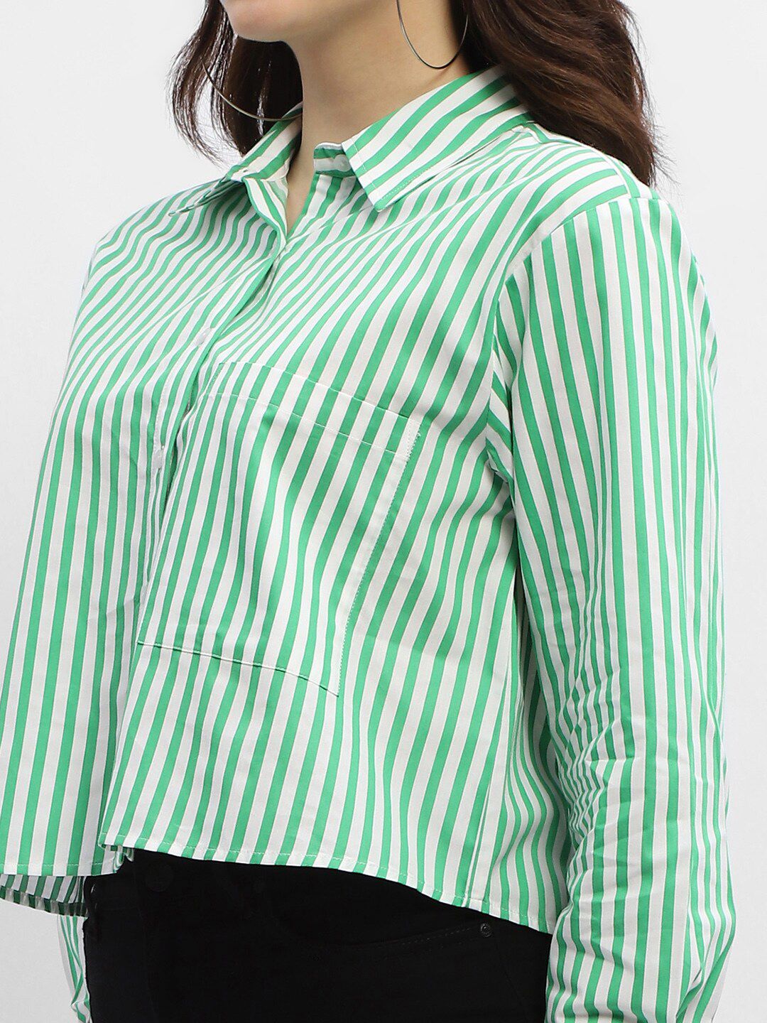 Buy Madame Vertical Striped Pure Cotton Crop Casual Shirt - Shirts
