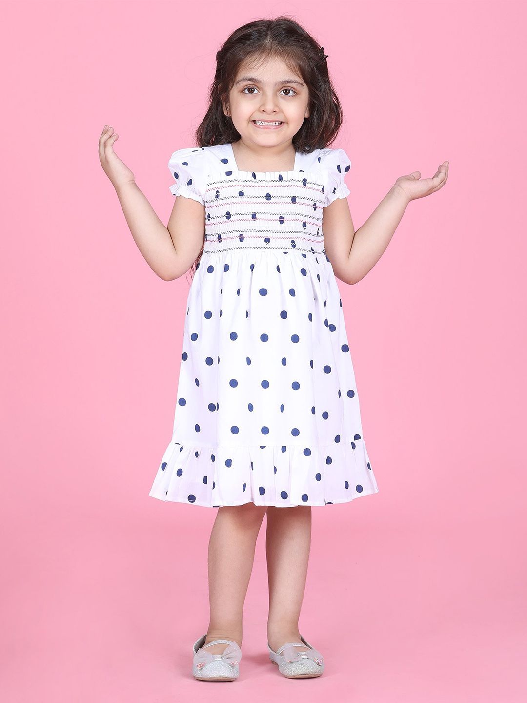 Hola Bonita Girls Polka Dot Printed Pure Cotton Fit & Flare Dress