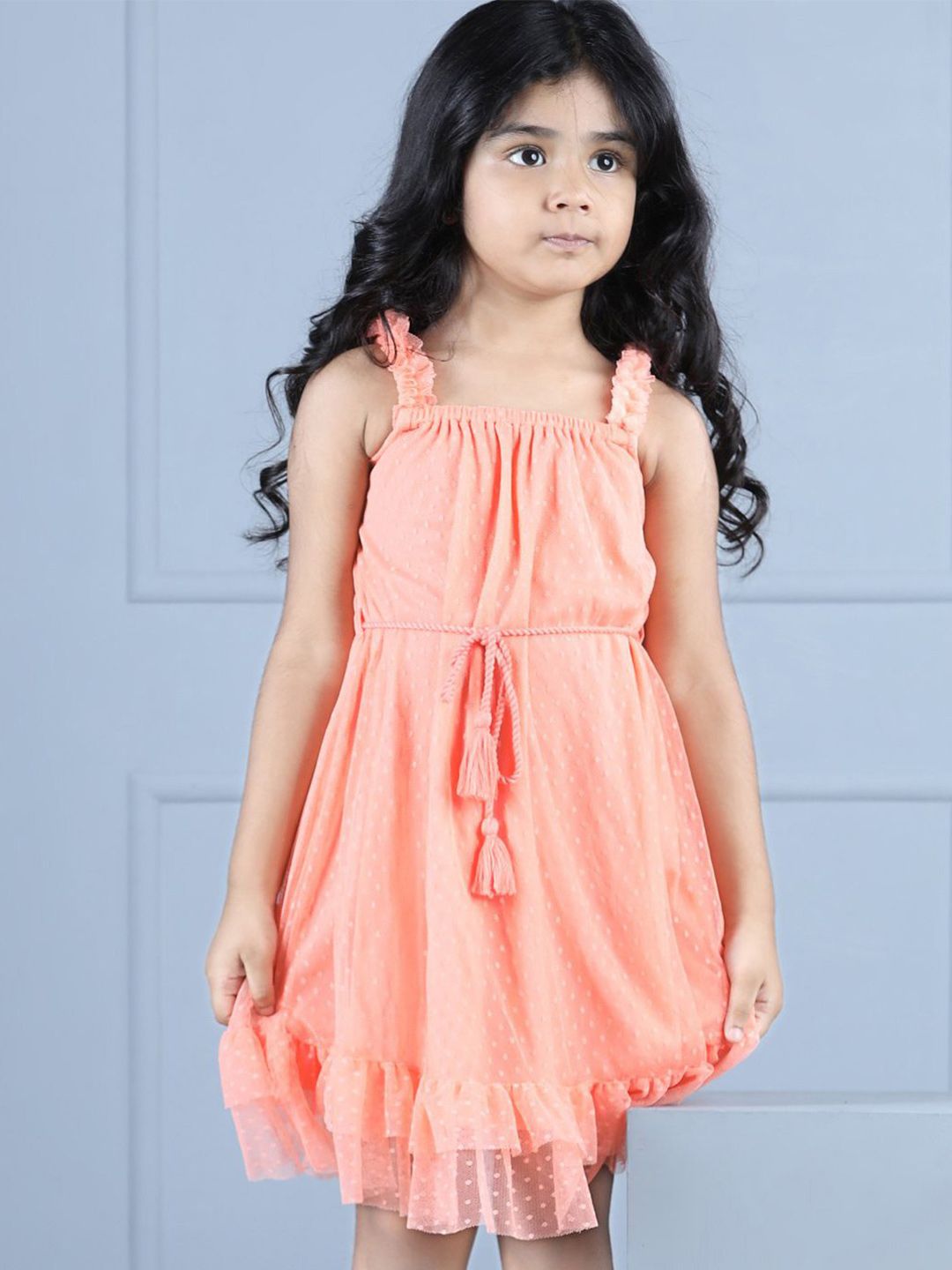 Hola Bonita Girls Ruffled Sleeveless Net Fit & Flare Dress