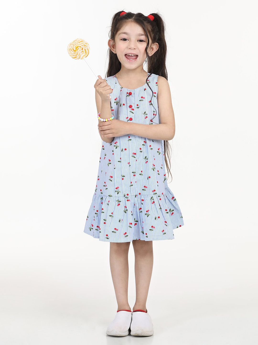 Hola Bonita Girls Floral Printed Sleeveless Pure Cotton A-Line Dress