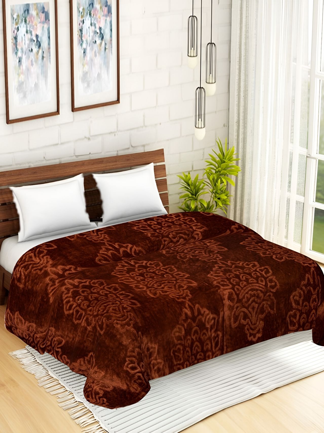 RF RELAXFEEL Brown Ethnic Motifs Heavy Winter 233 GSM Single Bed Blanket