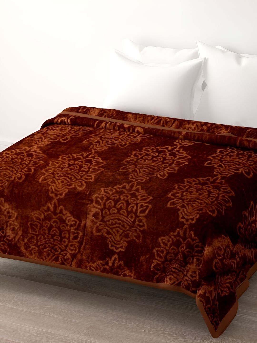 RF RELAXFEEL Brown Floral Heavy Winter 400 GSM Single Bed Blanket