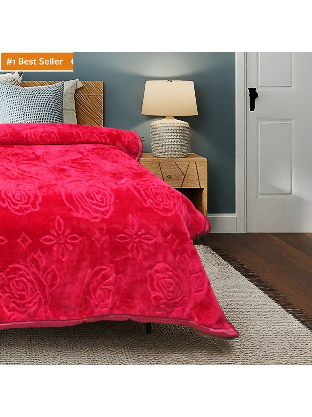 RF RELAXFEEL Red Floral Heavy Winter 500 GSM Single Bed Blanket