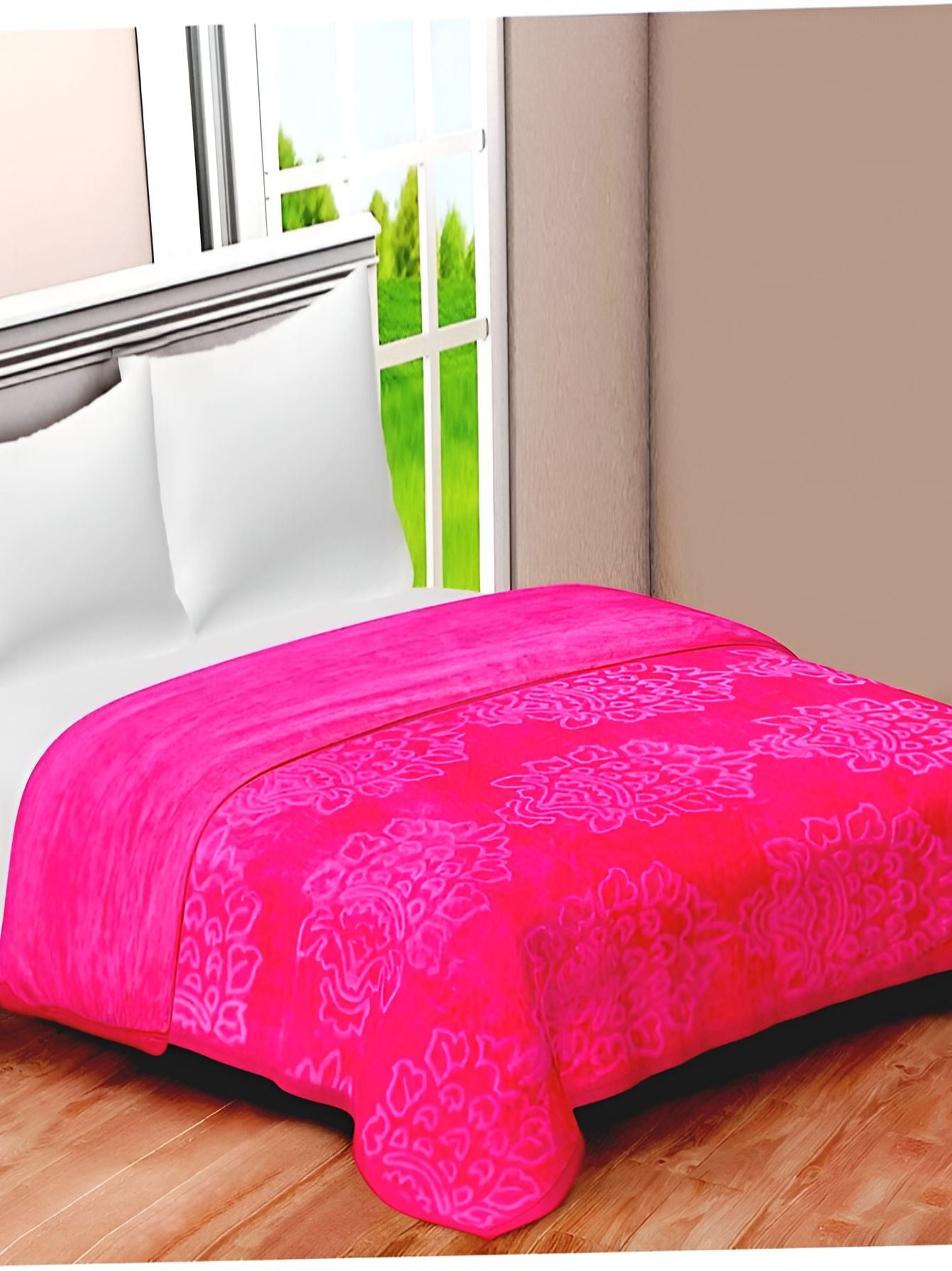 RF RELAXFEEL Pink Floral Heavy Winter 400 GSM Single Bed Blanket