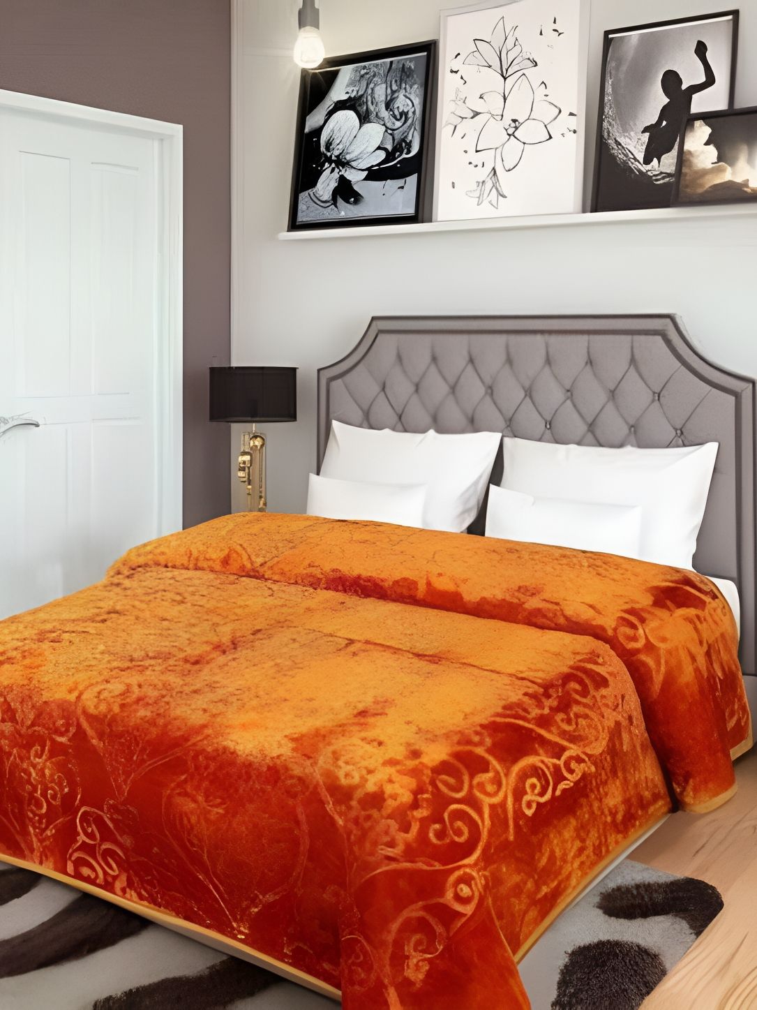 RF RELAXFEEL Gold-Toned Ethnic Motifs Heavy Winter 400 GSM Single Bed Blanket