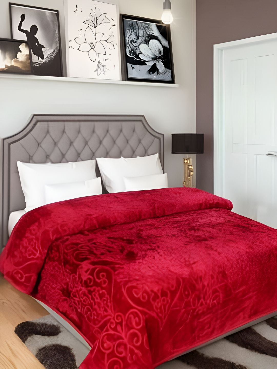 RF RELAXFEEL Maroon Floral Heavy Winter 400 GSM Single Bed Blanket