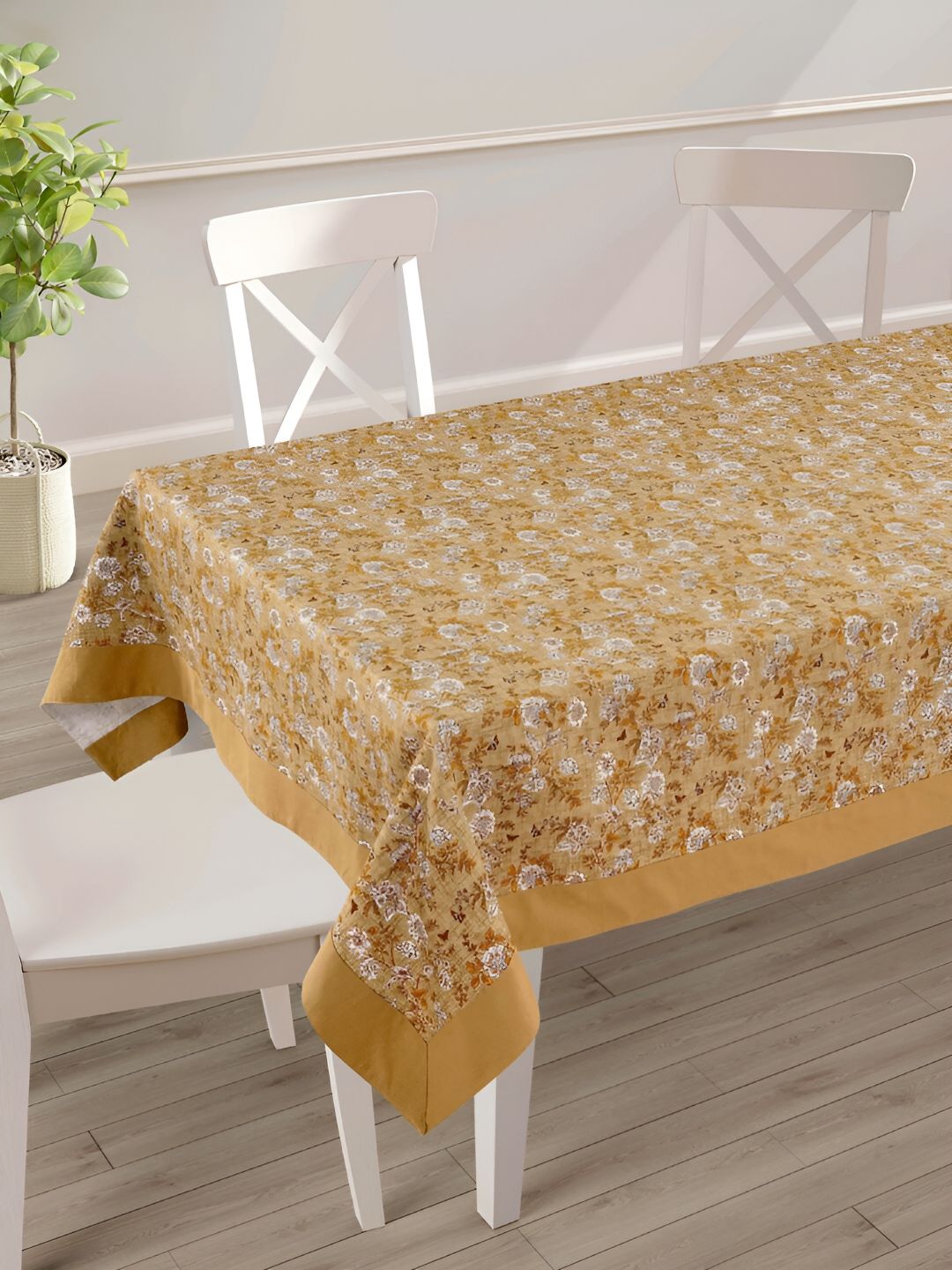 SWAYAM Brown Floral Cotton 4-Seater Table Cover