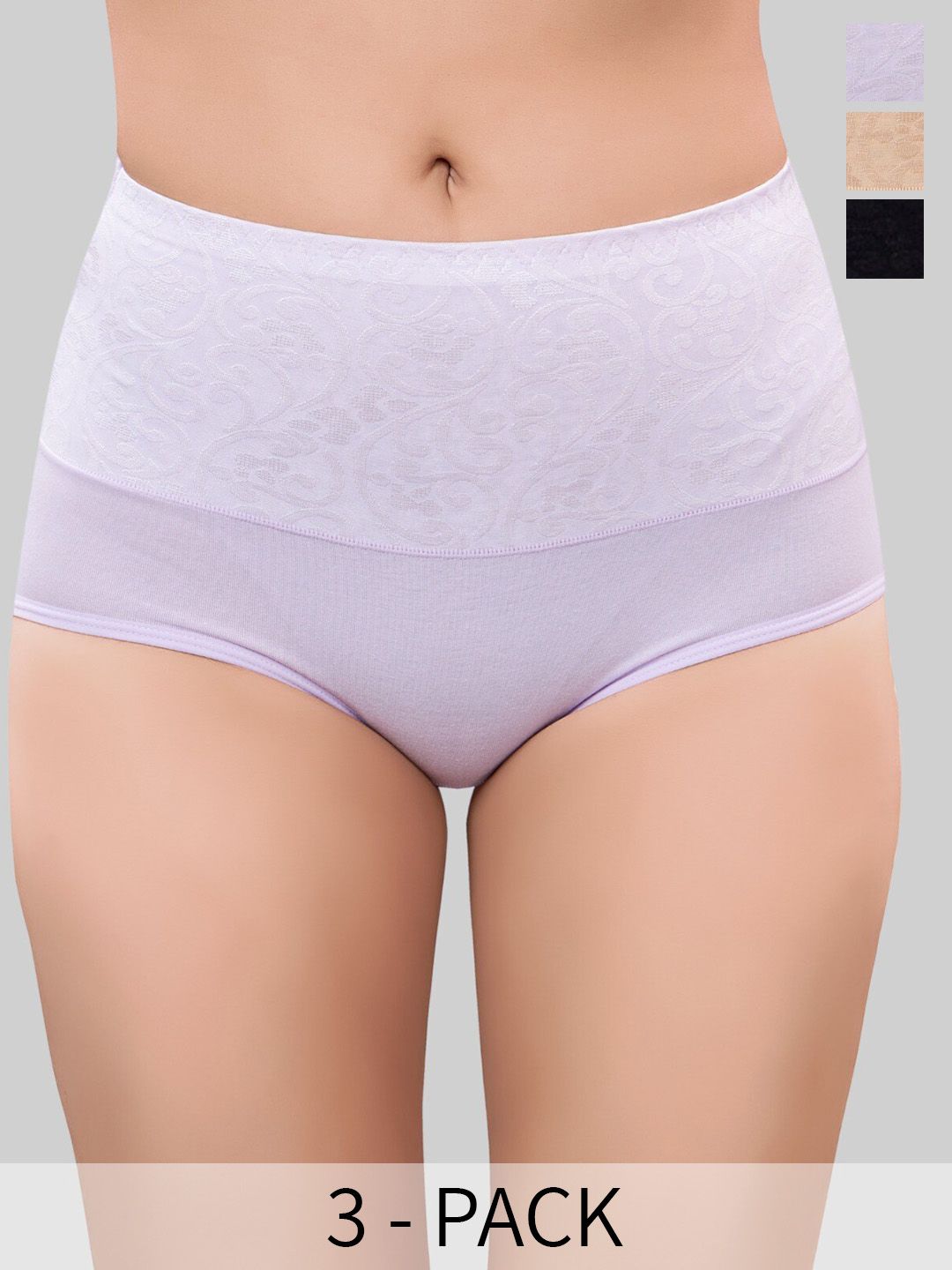PLUMBURY Pack of 3 High Waist Full Coverage Tummy Control Shaper Brief