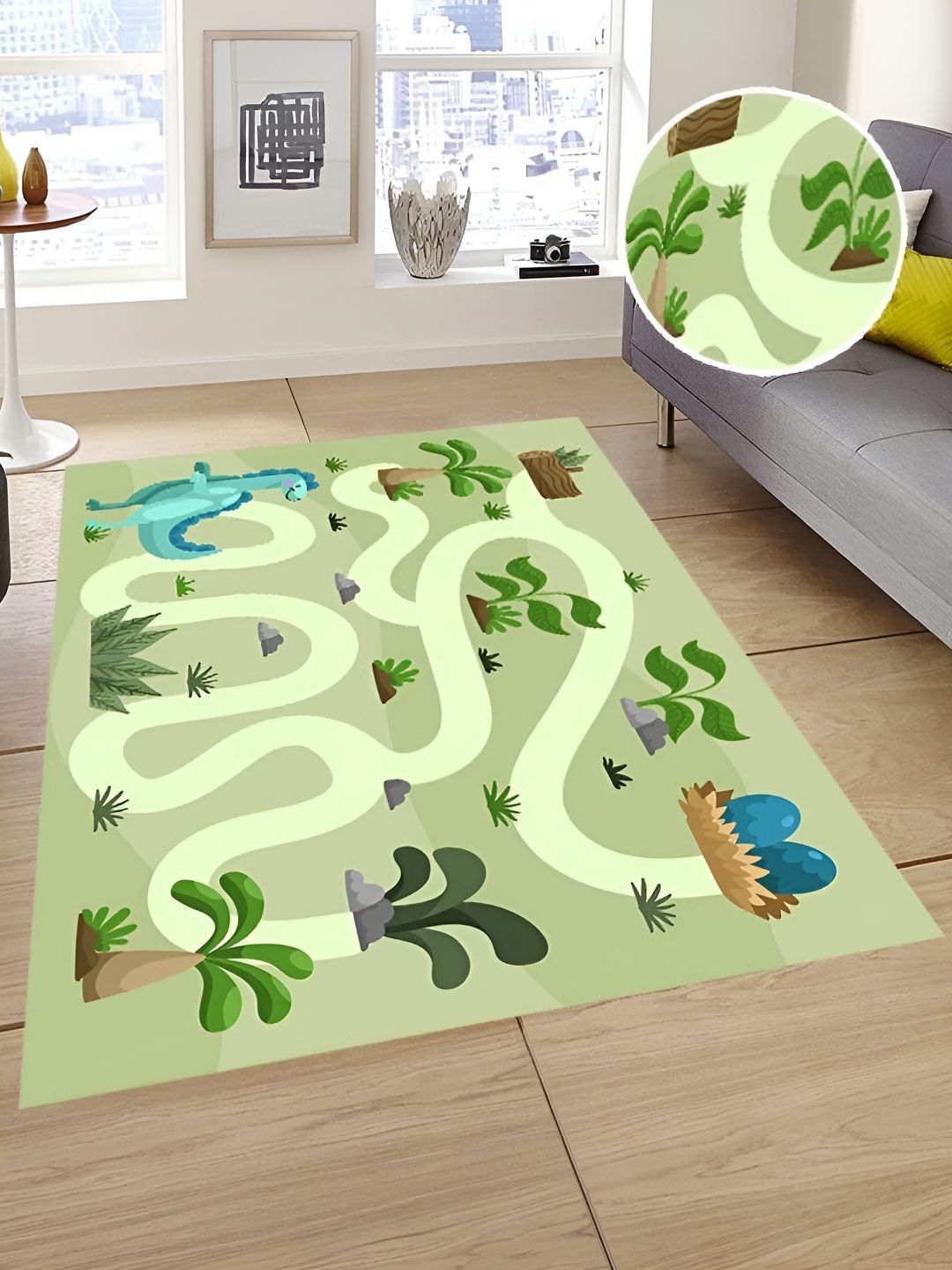 Sparrow world Green & Blue Bohemian Printed Anti-Skid Carpet