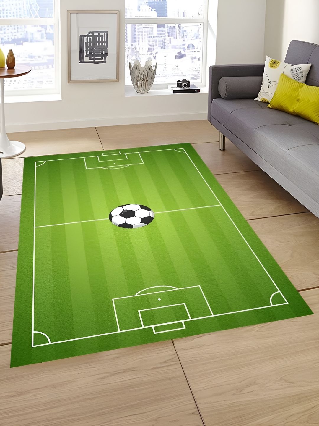 Sparrow world Lime Green & White Ground Printed Anti-Skid Carpet