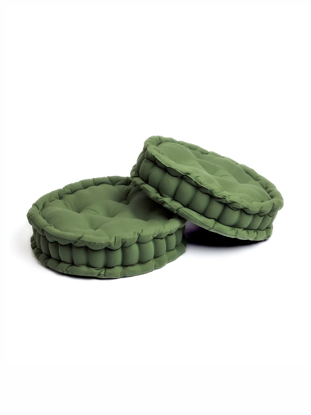 SKANDA FAB Green 2 Pcs Quilted Pure Cotton Floor Cushions