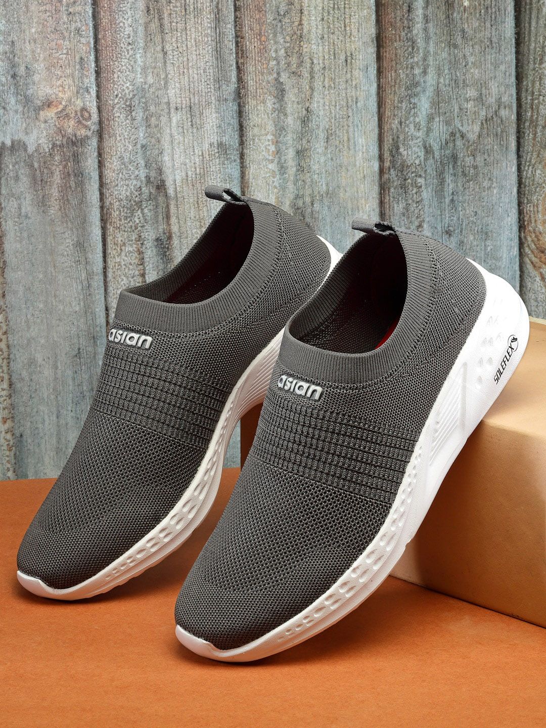 Buy ASIAN Men Textured Round Toe Memory Foam Textile Slip-On