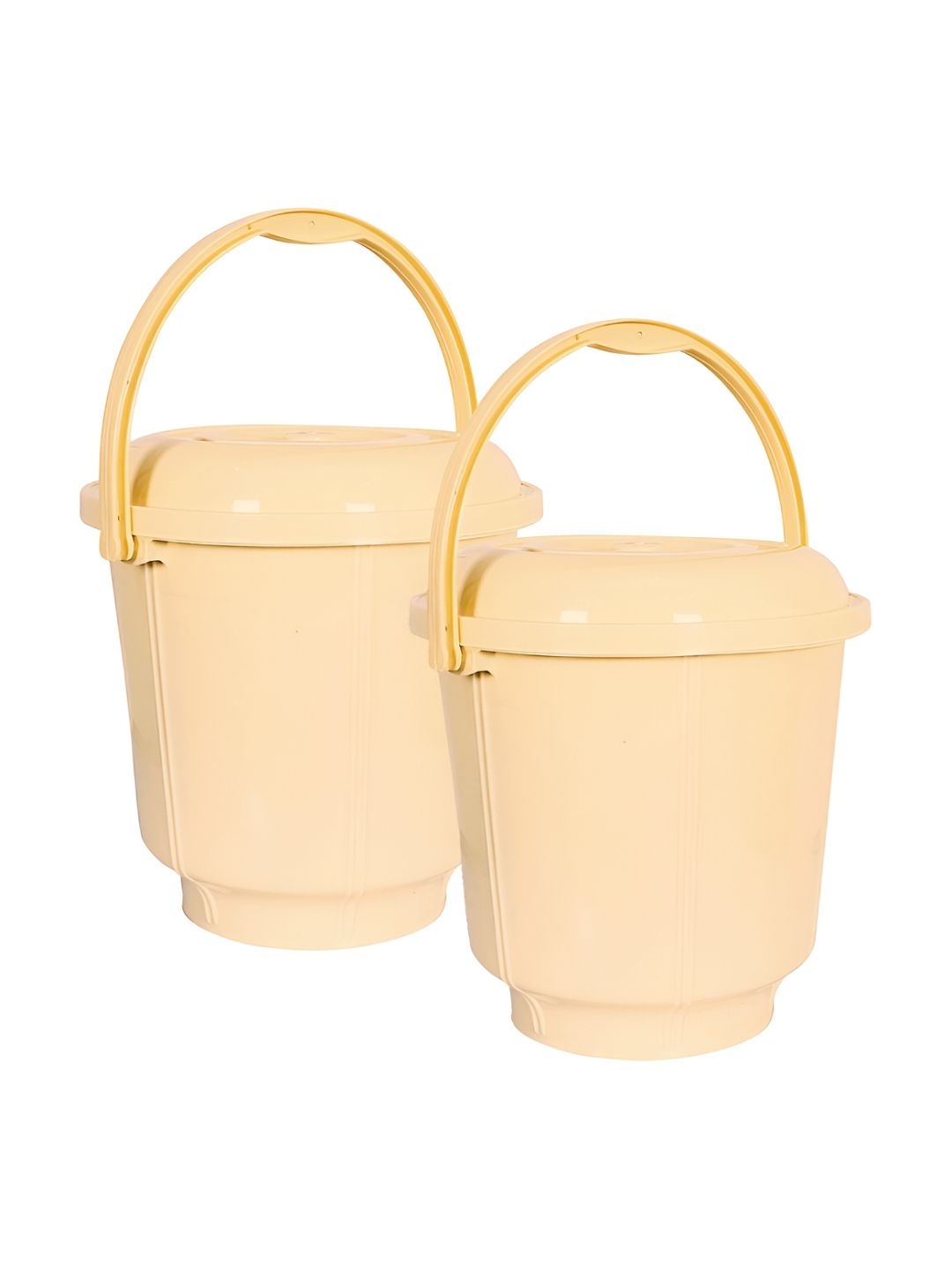 Kuber Industries Cream 2 Pieces Lightweight Bucket with Lid