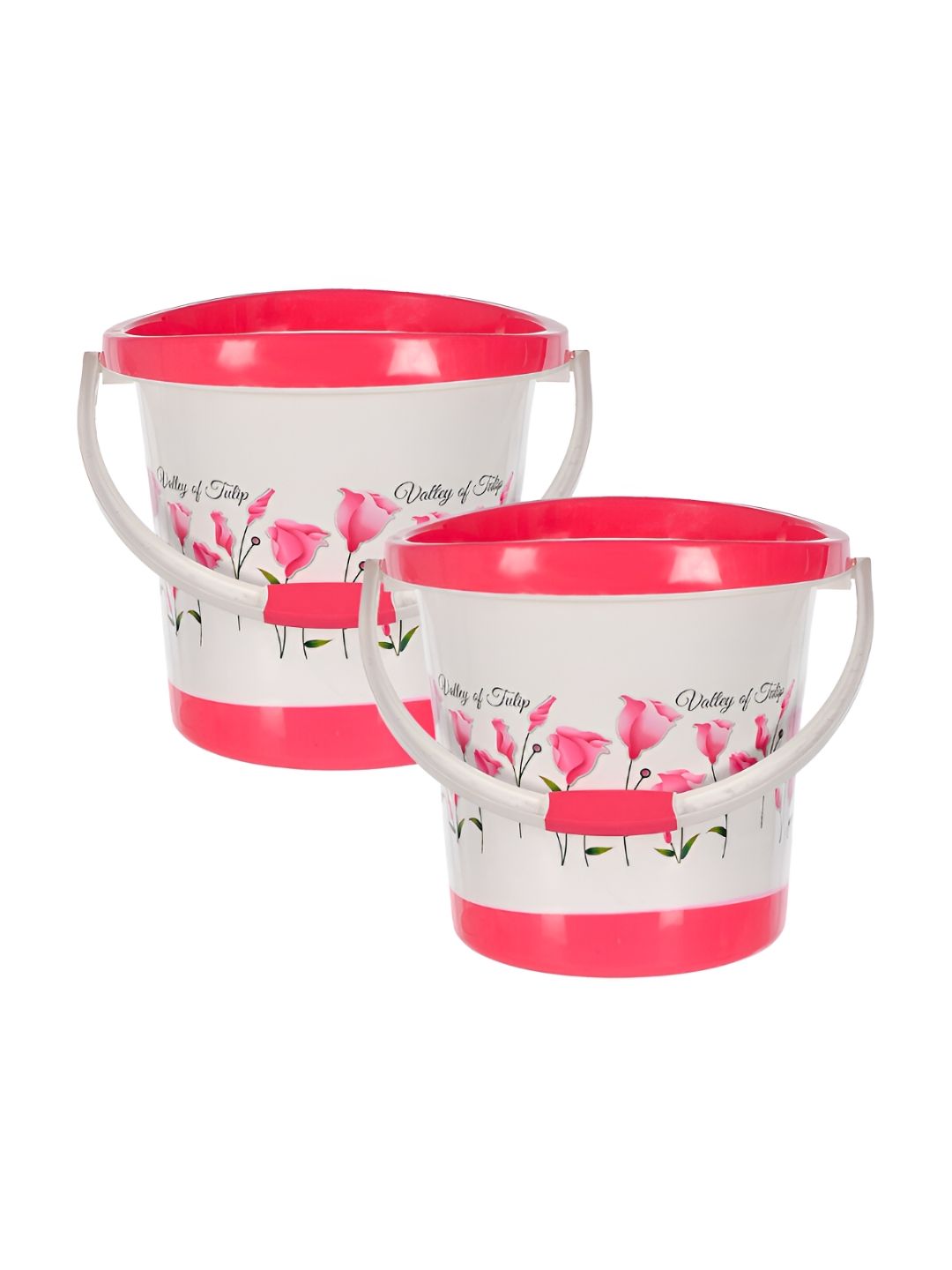 Kuber Industries Pink & White 2 Pieces Floral Bucket With Handle 18 L Each