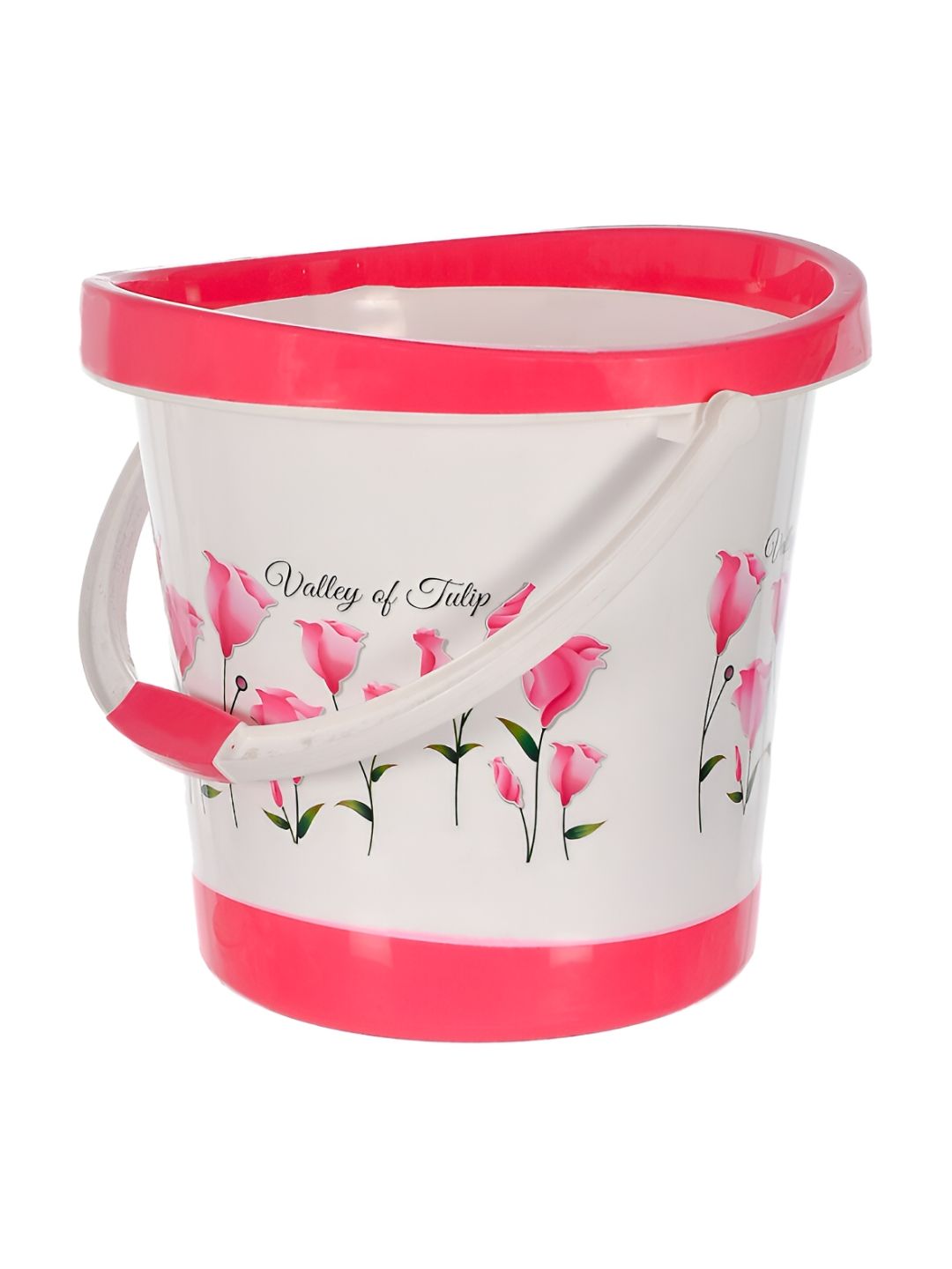 Kuber Industries Pink & White Printed Unbreakable Bathroom Bucket 18 L